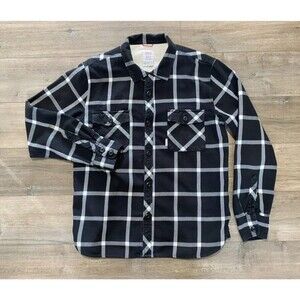 Topo Designs Mountain Shirt Mens Medium Black White Plaid Flannel Organic Cotton